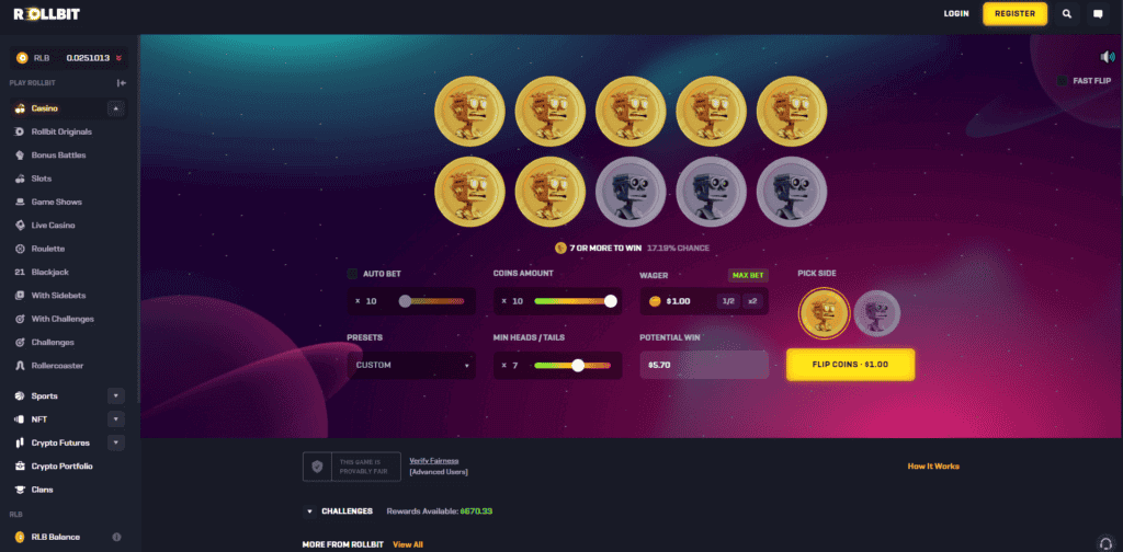 Playing Casino Games on Rollbit Mirror
