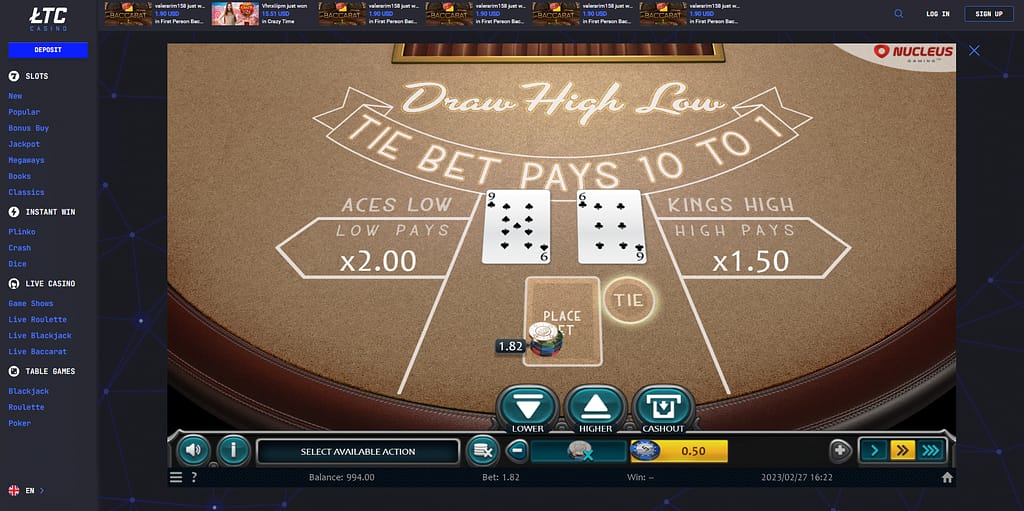 Draw High Low by Nucleus Gaming Screenshot