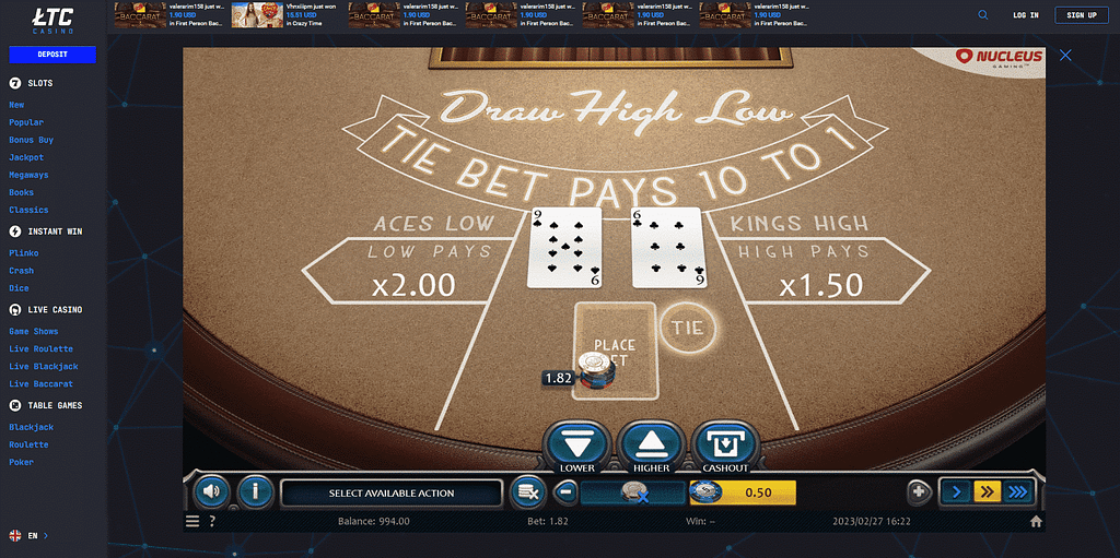 Draw High Low by Nucleus Gaming Screenshot