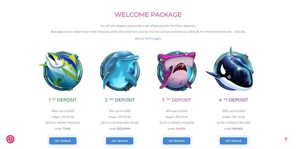 Surf Casino Welcome Package Screenshot