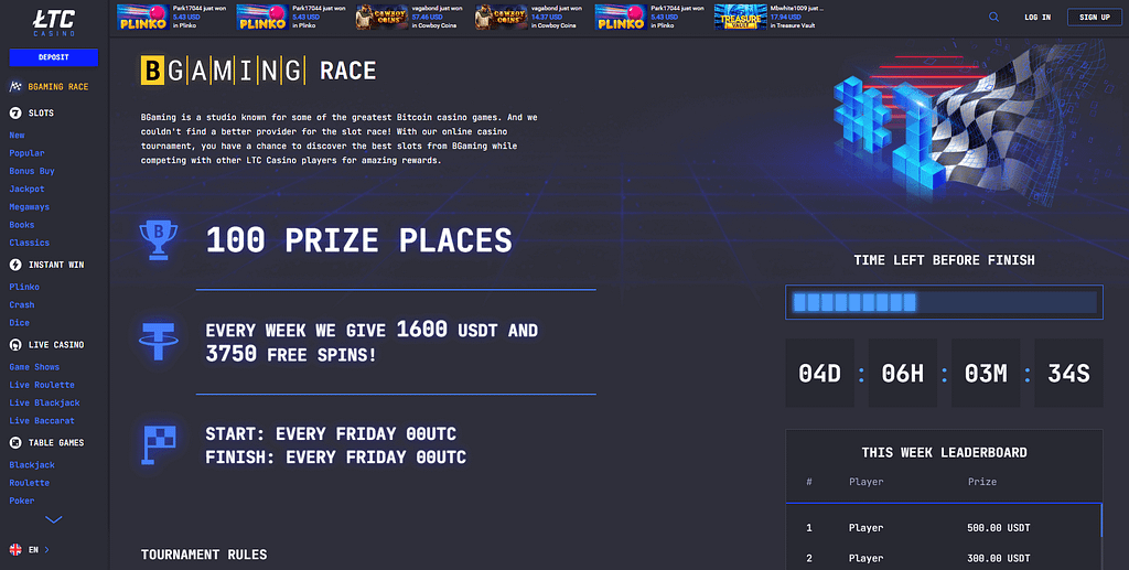 LTC Casino BGaming Race Screenshot