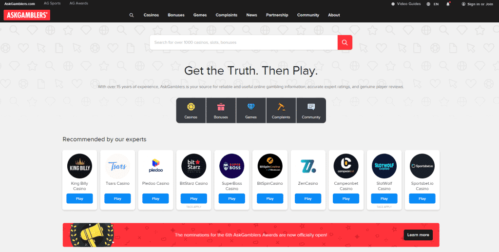 AskGamblers Main Page