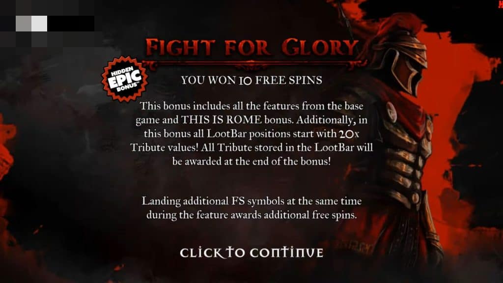Hidden Epic Bonus 'Fight for Glory' notification screen with feature explanation