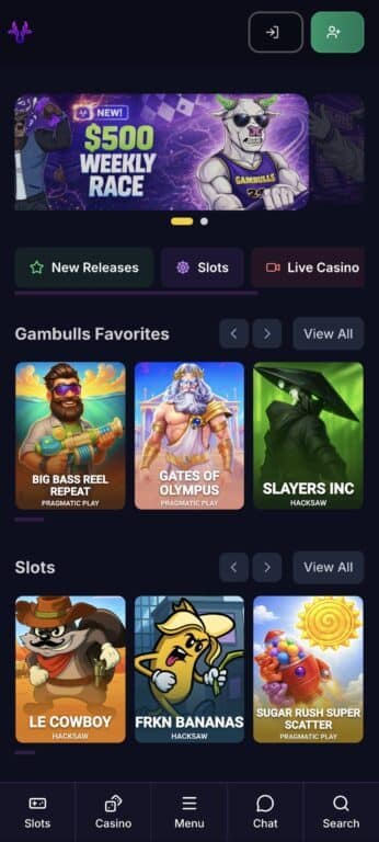 Gambulls homepage mobile