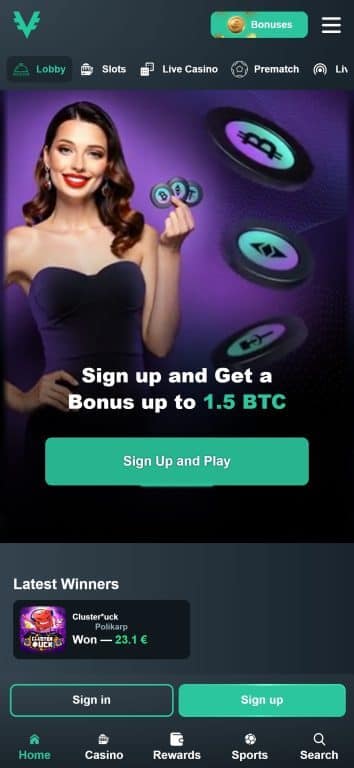 Vave Casino Home Page