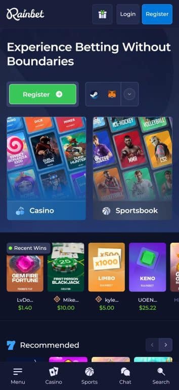Rainbet Home Page