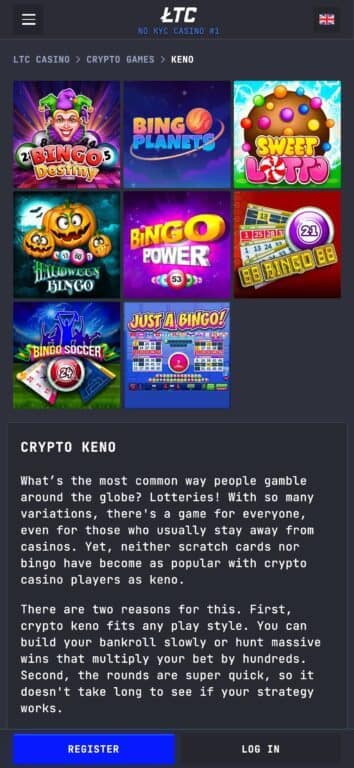 Bingo and Keno games at LTC Casino
