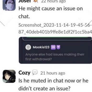 Internal slack conversations between chipsgg employees talking about muting a player for raising concerns