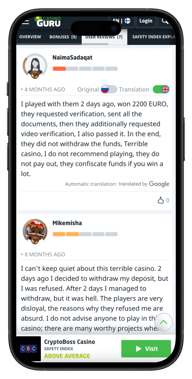 CryptoBoss Casino Player Reviews