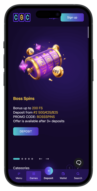 CryptoBoss Casino Main Page