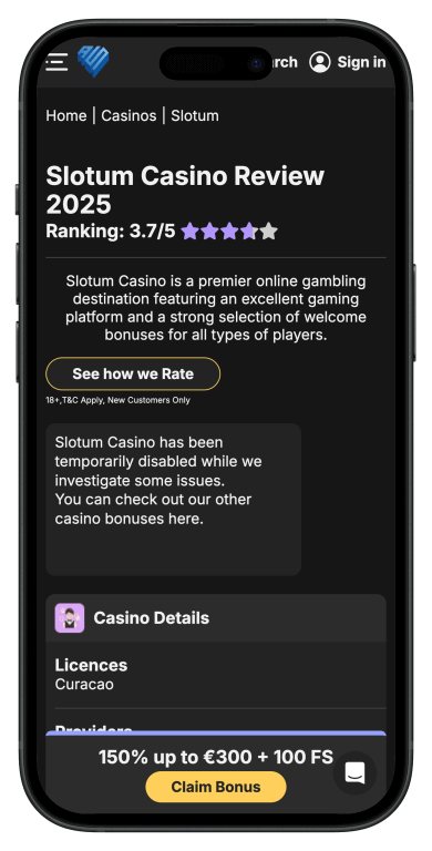 Slotum Casino on AboutSlots Website
