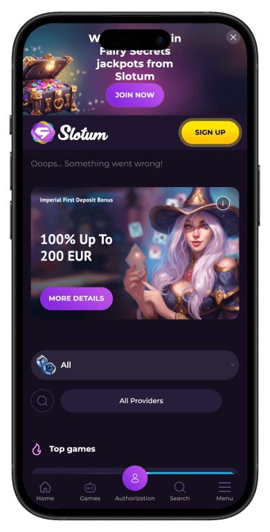 Slotum Casino Main Page