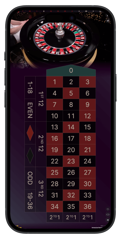 Evolution Gaming Immersive Roulette with cinematic HD cameras, close-up wheel shots, professional croupier, and European roulette betting layout