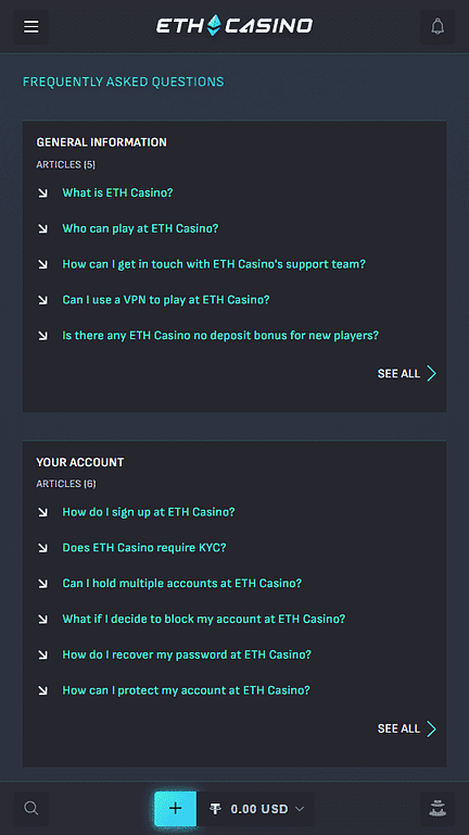 ETH Casino FAQ Section