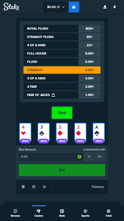 Stake Video Poker