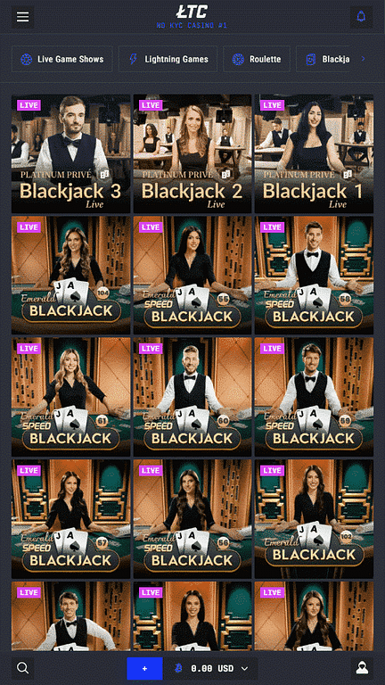 LTC Casino Live Games Section