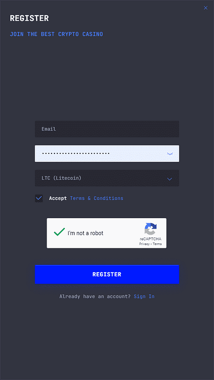 LTC Casino Registration Form