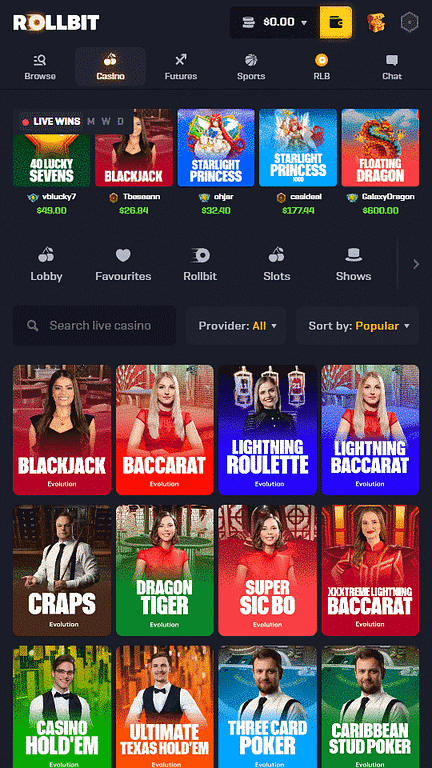 Live Games on Rollbit