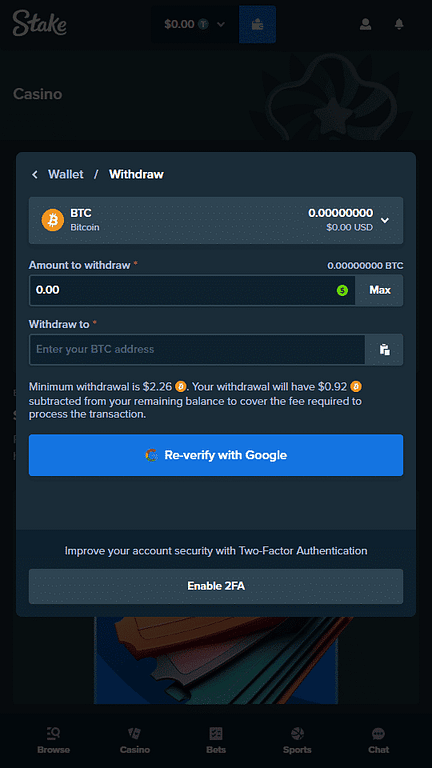 Stake Casino Withdrawal Window