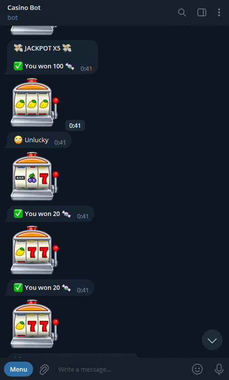 Telegram Casino Bot Screenshot