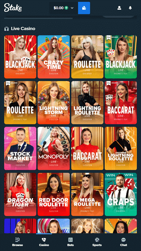Stake Casino Live Games Section
