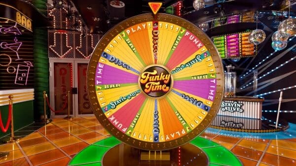 Funky Time wheel showing strategic placement of number 1 segments adjacent to bonus rounds and high-value letters, designed for controlled braking system