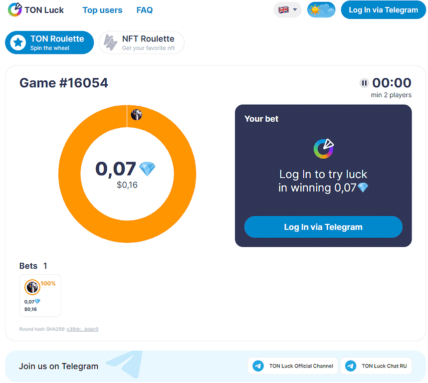 TON Luck Application Screenshot